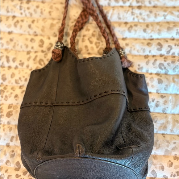 The Sak Brand Brown Leather Slouchy Tote Bag with Braided Handles - Picture 12 of 13